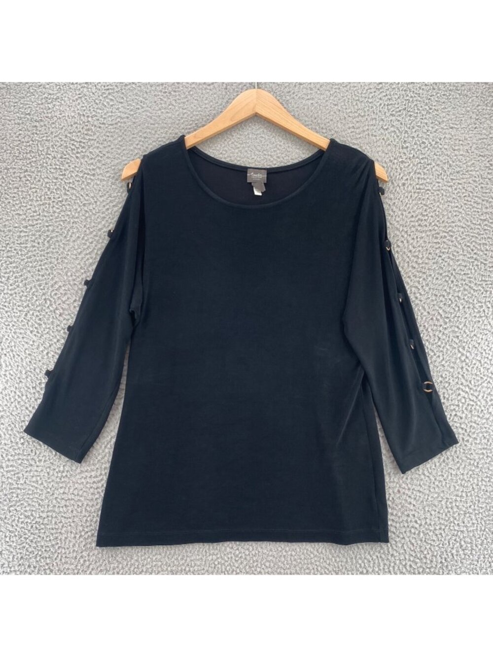 Chicos Top Women 2 US Large Travelers Black Knit Slit Long Dolman Sleeve Stretch